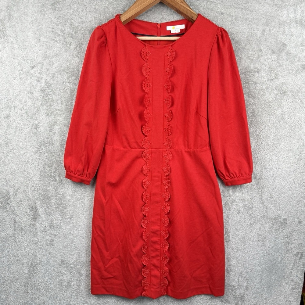 Boden Alexandra Ponte Knit Scalloped Center Seam Red Shift Dress Size 10R Party